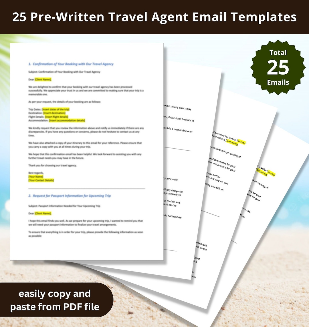 Travel Agent Email Templates 25 Prewritten Emails Etsy