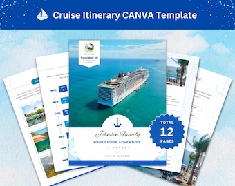 Szablon Canva trasy rejsu, edytowalny planer rejsów dla agentów podróży, dostosowywany do każdej linii rejsowej, szczegółowy plan podróży do natychmiastowego pobrania