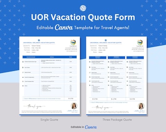 Szablon oferty wakacyjnej UOR dla agentów podróży, w pełni edytowalny w Canva Oferta na pojedynczy i trzy pakiety
