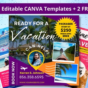 Travel Agent 10 Editable CANVA Templates BUNDLE + 2 FREE Templates Travel Agency
