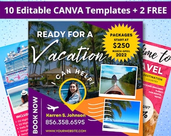 Travel Agent 10 Editable CANVA Templates BUNDLE + 2 FREE Templates Travel Agency
