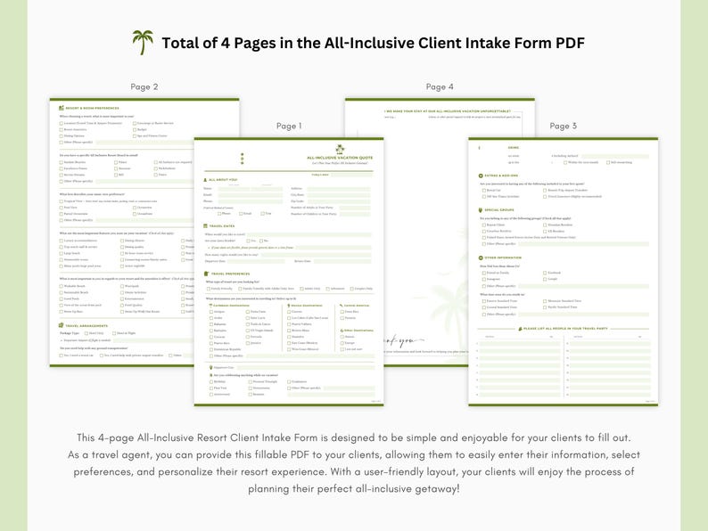 All-inclusive Client Intake Form Fillable PDF Template for Travel ...