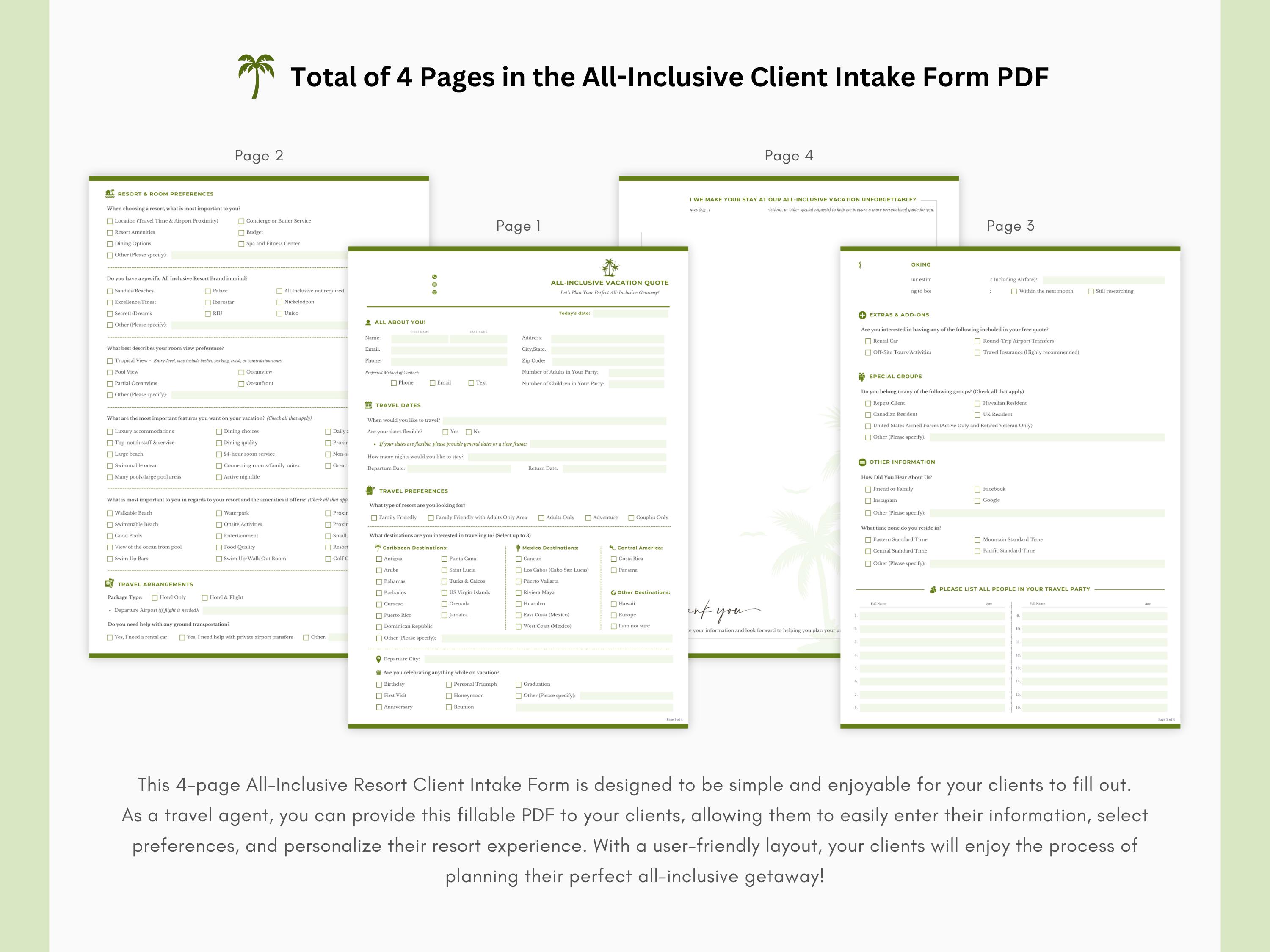 Travel Client Intake Form All-inclusive Client Intake Form Fillable PDF Template for Travel ...