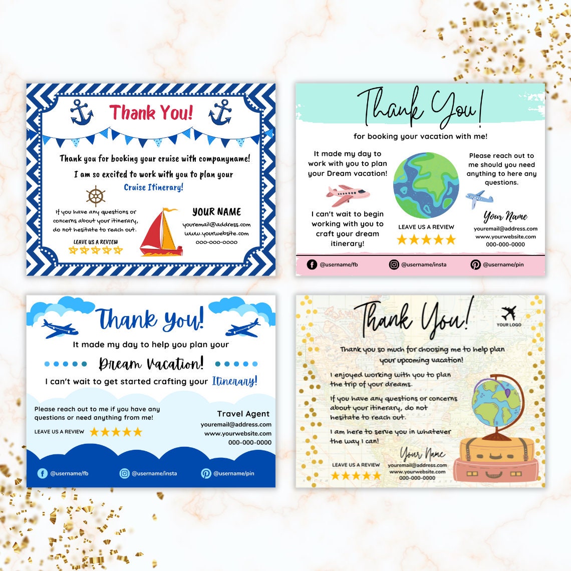 Travel Agents Thank You Card Editable CANVA Template Total 8 Thank You
