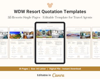 WDW Resort Quotation Templates with 35 Resorts, Fully Editable Template in CANVA for Travel Agents
