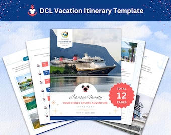 Szablon trasy DCL Vacation Itinerary Canva — edytowalny planer rejsów dla agentów podróży, dostosowywany do dowolnego miejsca docelowego DCL NATYCHMIASTOWE POBIERANIE