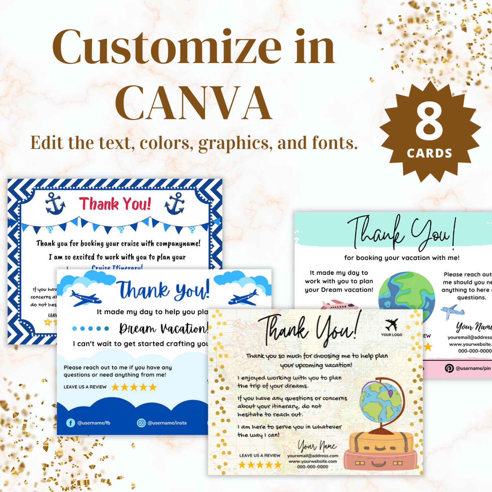 Travel Agents Thank You Card Editable CANVA Template Total 8 Thank You