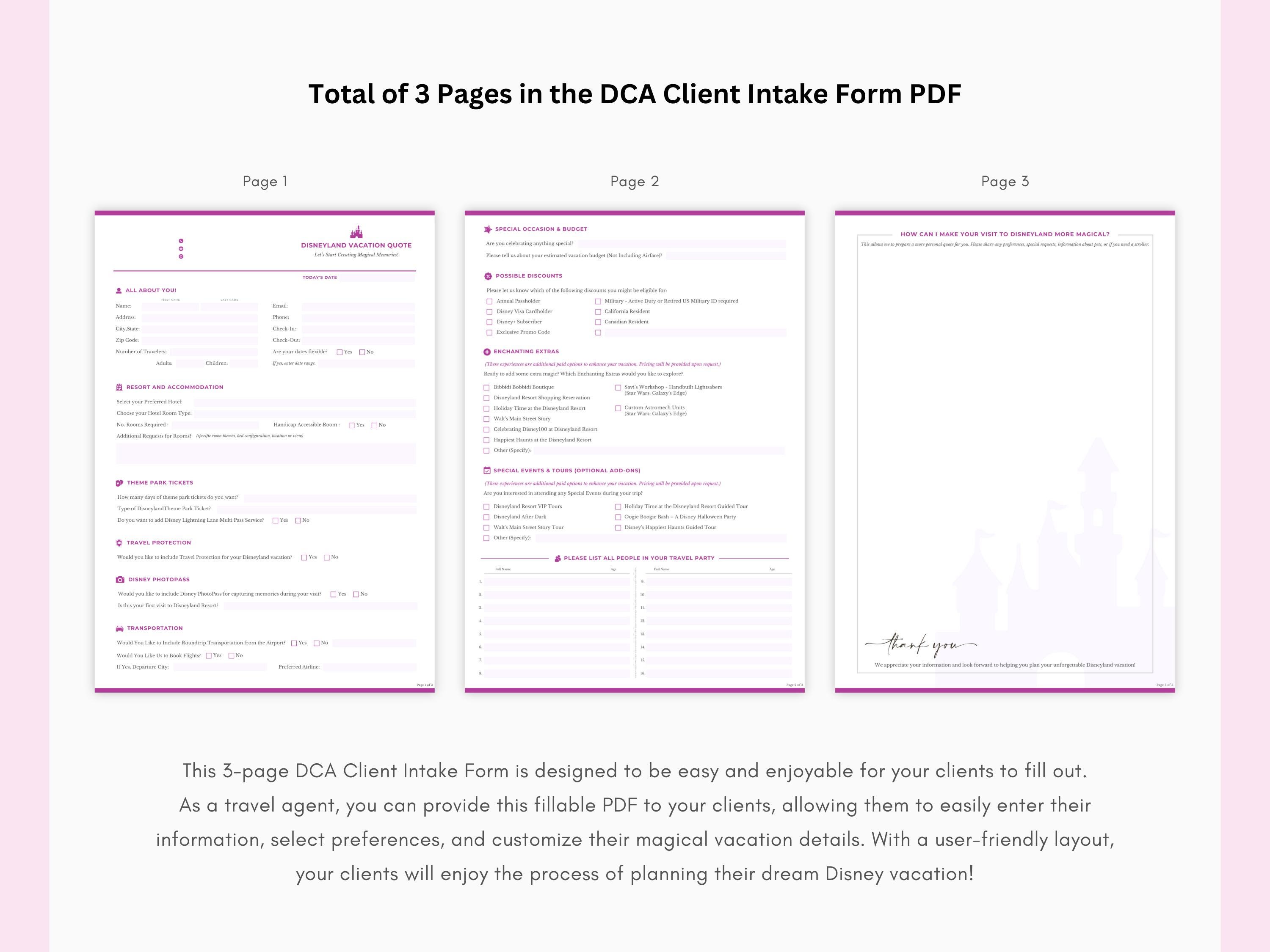 Travel Agency Client Intake Form Example.pdf DCA Client Intake Form Fillable PDF Template for Travel Agents 3 Pages ...
