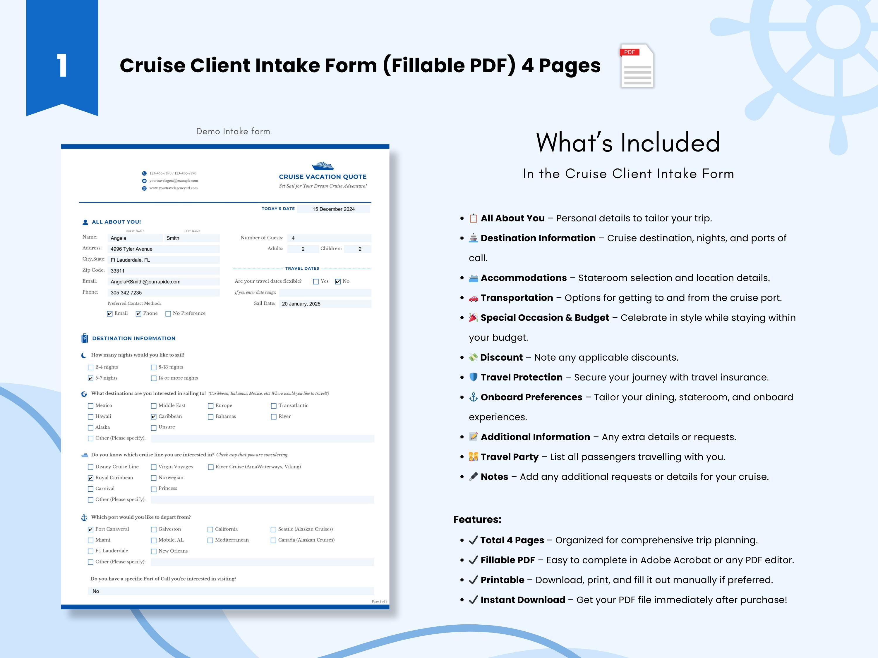 Cruise Form Bundle – Quote Template (editable in Canva), Client Intake ...