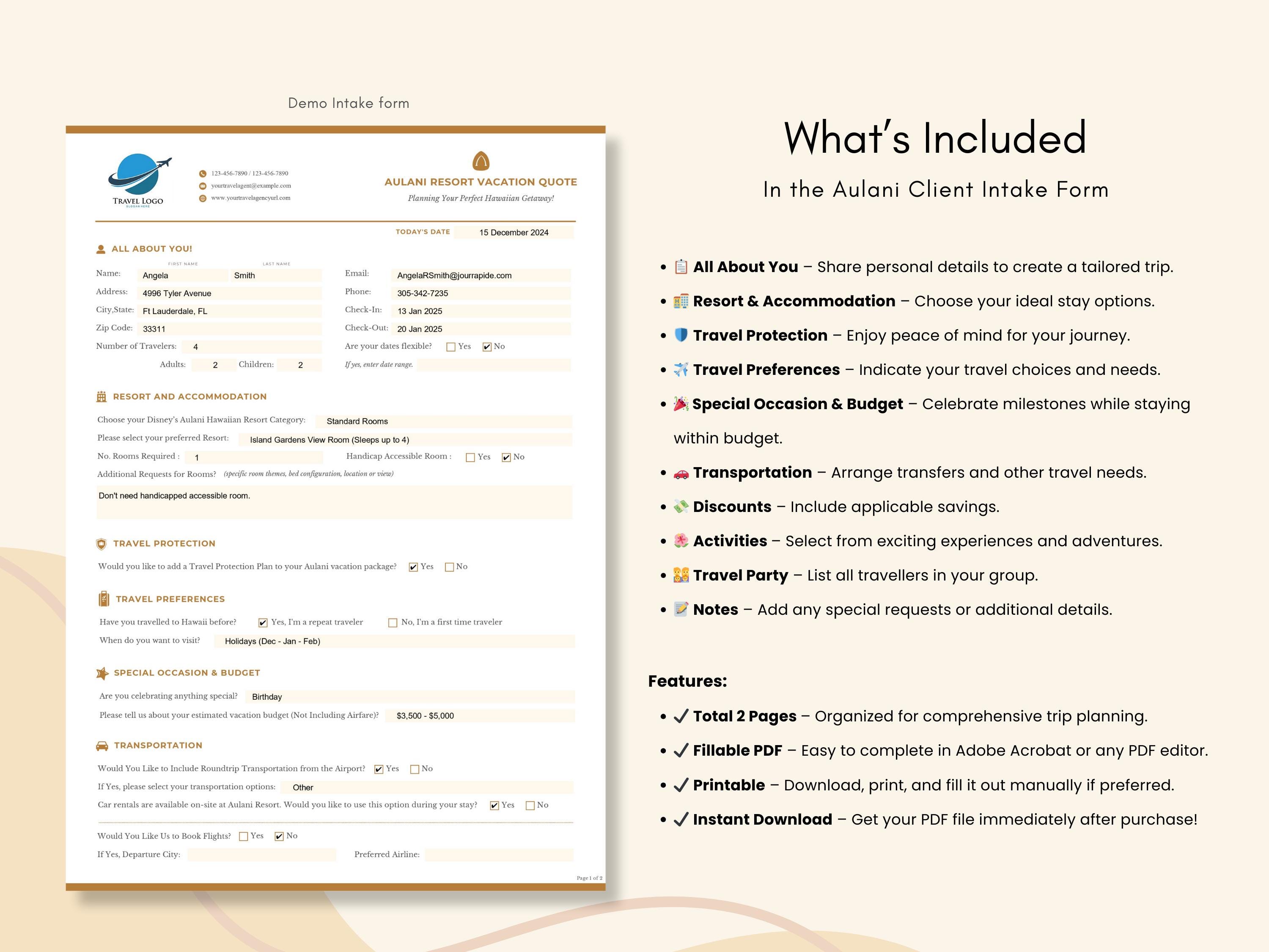 Travel Agency Client Intake Form Example.pdf Aulani Client Intake Form Fillable PDF Template for Travel Agents – 2 ...