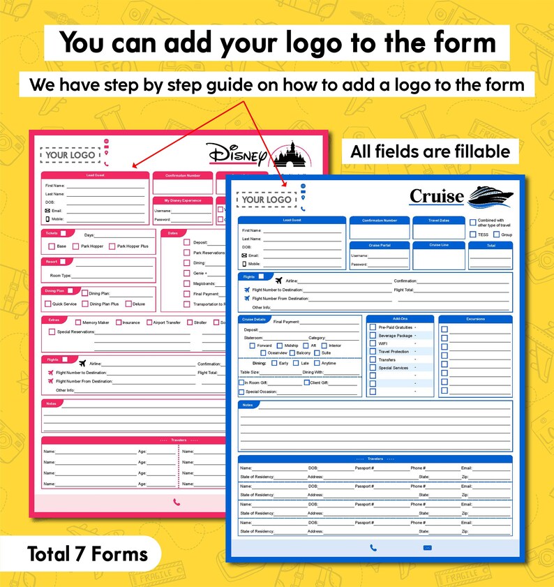 Travel Agent Booking Forms Fillable & Printable PDF Including a Quote Form to Send to Clients