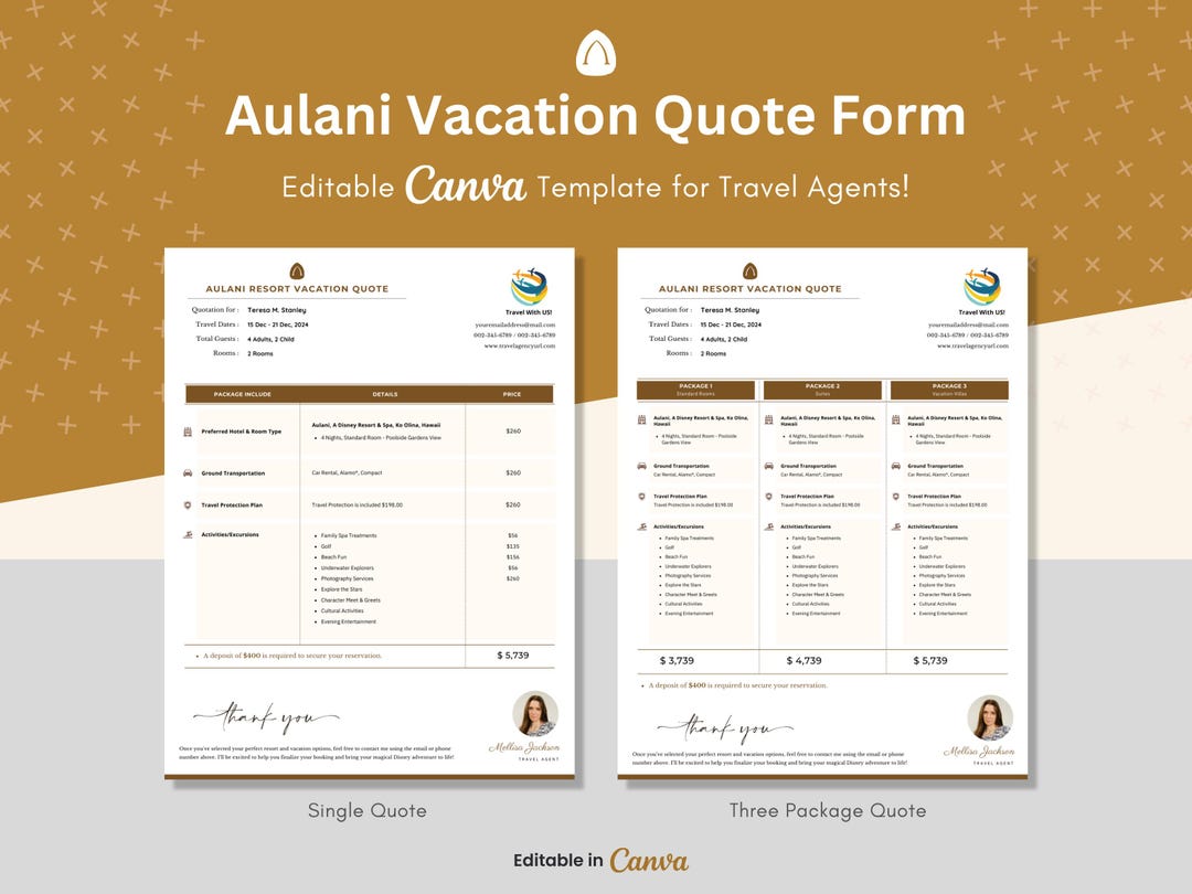 Aulani Resort Vacation Quote Form Template for Travel Agents Fully ...