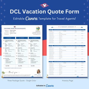 Modelo de cotação DCL para agentes de viagens totalmente editável no Canva Cotação de pacote único e triplo