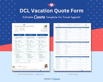 Szablon oferty DCL dla agentów podróży, w pełni edytowalny w Canva Oferta na pojedynczy lub trzy pakiety