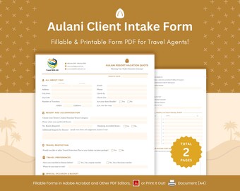 Formularz przyjęcia klienta Aulani do wypełnienia w formacie PDF dla agentów podróży – 2 strony do planowania wakacji