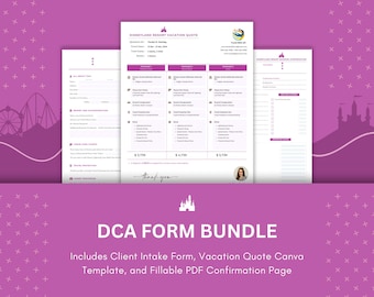 Zestaw formularzy DCA – formularz wstępny (wypełniany plik PDF), szablon wyceny (edytowalny w Canva) i formularz potwierdzenia (wypełniany plik PDF) dla agentów podróży