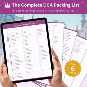 DCA Complete Vacation Packing List, Digital Download Packing Checklist for Family Trips Travel Planner and Vacation Essentials - 6 Page PDF