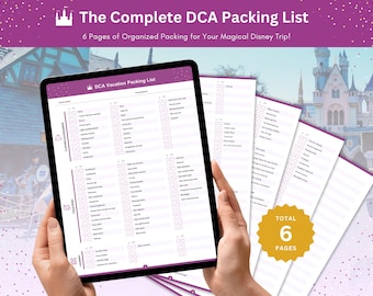 DCA Kompletna lista pakowania na wakacje, cyfrowa lista kontrolna pakowania na wycieczki rodzinne Planer podróży i niezbędne rzeczy na wakacje - 6-stronicowy plik PDF