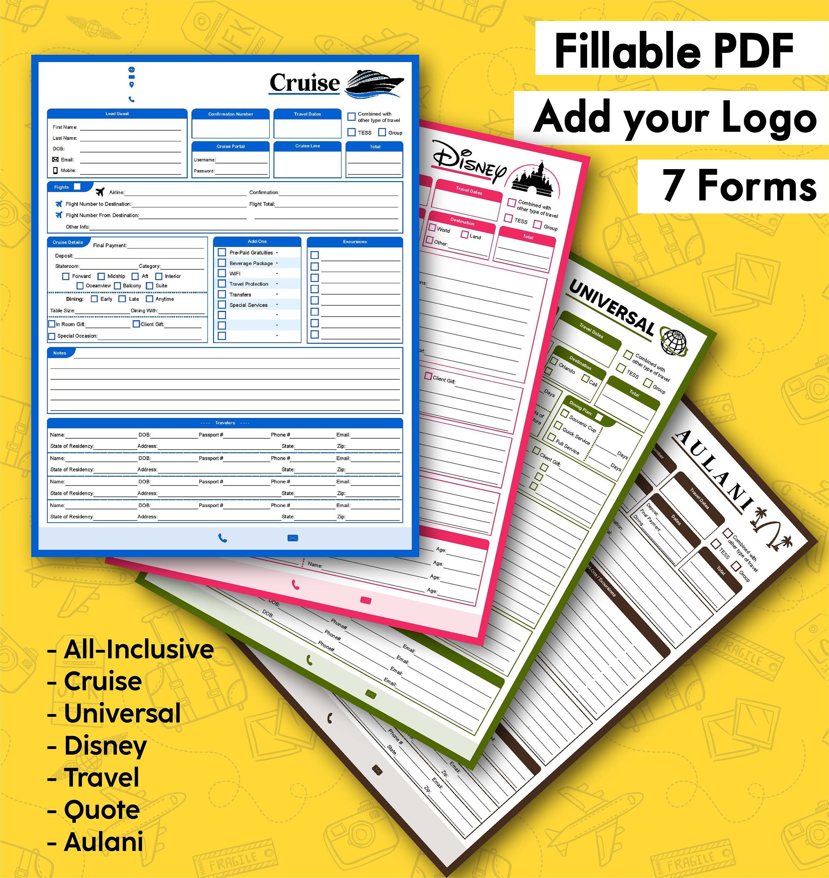 Travel Agent Booking Forms Fillable & Printable PDF Including a Quote Form to Send to Clients