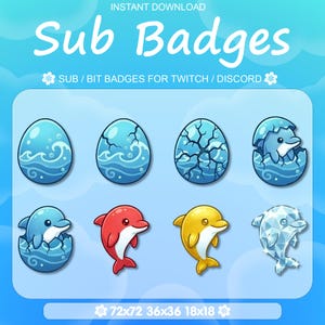 Dolphin Egg Sub Badges for Twitch - 8 Dolphin Sub Badges, Twitch Sub Badges, Fish, Cute, Kawaii, Livestream, Badges, Evolving Badges