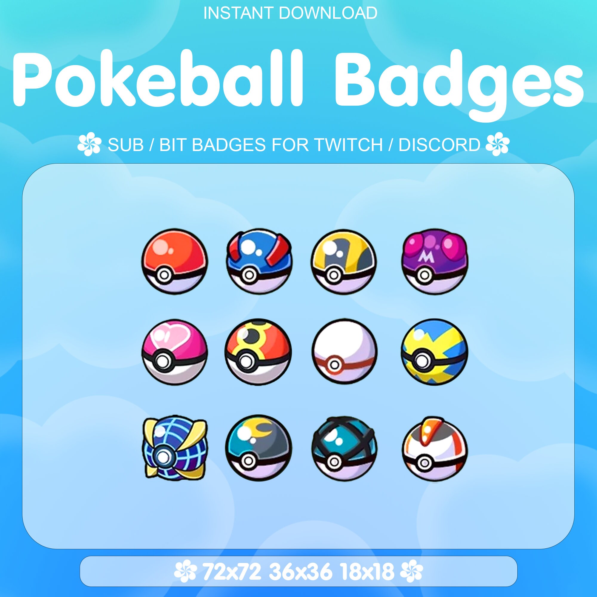 Special Ball Badges for Twitch - 12 Badges, Sub Badges, Cute Badges, Anime Badges, Cute, Kawaii, Livestream, Twitch, Discord