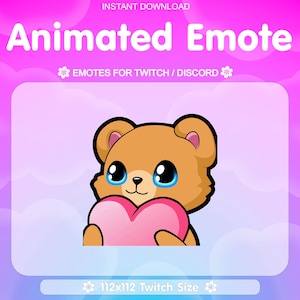 Cute Bear Animated Love Emote for Twitch - Bear Emotes, Cute, Kawaii, Discord, Twitch Emotes, Animated Emote, Heart, Love, Animals, Streamer