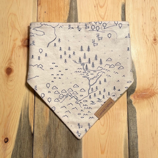 Dog Bandana, Double Sided, Scarf, Pet Accessories, Adjustable snap button tie bandana, green, map, nature, cream, simple