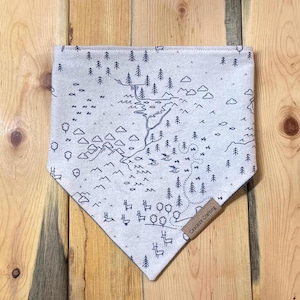 Dog Bandana, Double Sided, Scarf, Pet Accessories, Adjustable snap button tie bandana, blue, map, nature, cream, simple, neutral