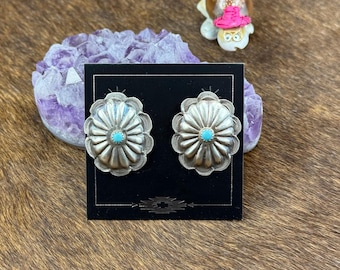 Kingman Turquoise Sterling Silver Floral Earrings