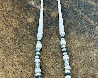 Pink Conch Disc Sterling Pearl Necklace