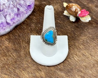 Kingman Turquoise Stamped Sterling Silver Ring
