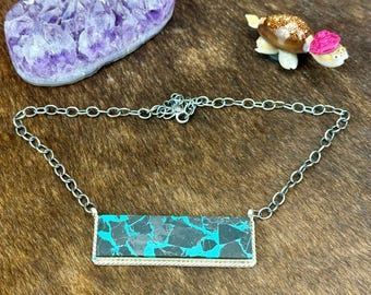 Kingman Black Jack Sterling Silver Bar Necklace