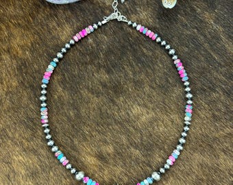 Cotton Candy and Sterling Pearl Varied Necklace