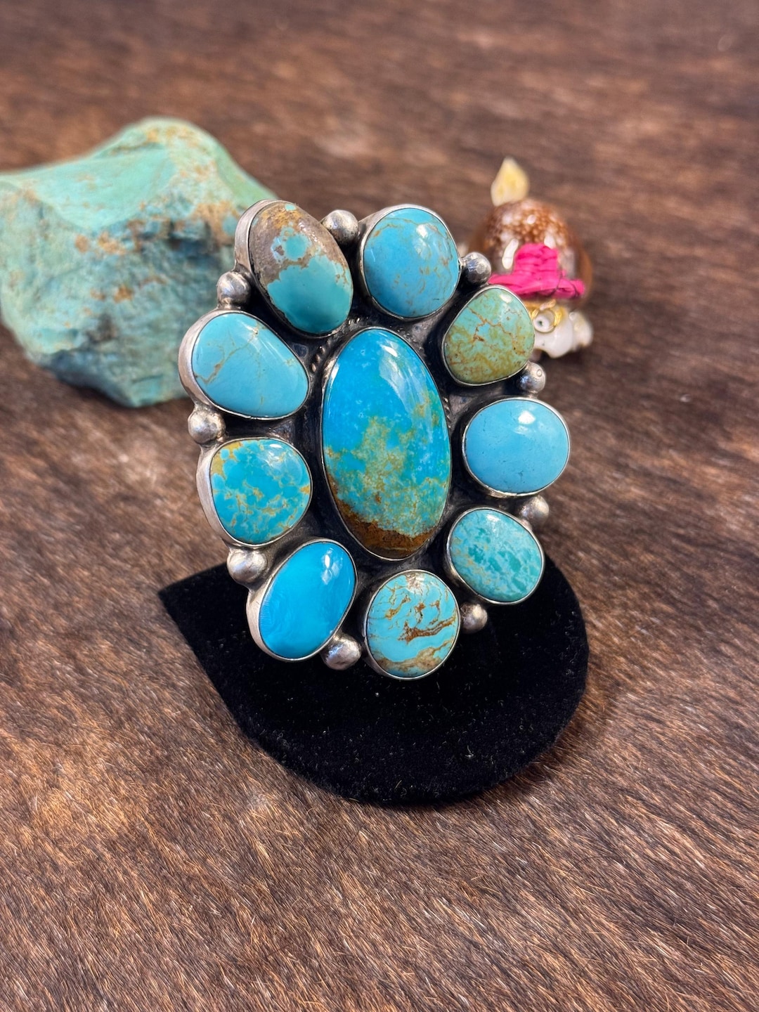 Kingman Turquoise Large Ring Authentic Southwestern Jewelry - Etsy