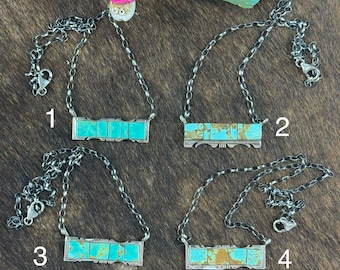 Kingman Turquoise Stamp Bar Necklace