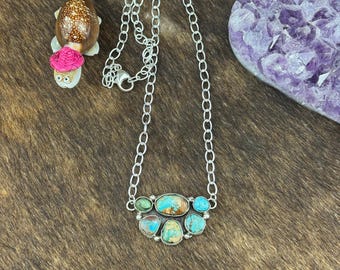 Half Cluster Turquoise Fixed Pendant Necklace