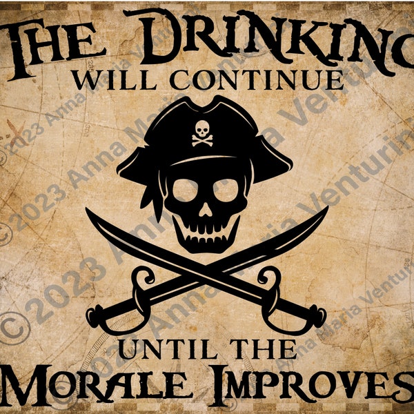 Pirate. SVG PNG. JPG. The Drinking will Continue Until the Morale Improves. Coaster Art. Beverage Coaster. Digital Download.