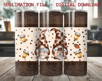 Coffee Gnomes Tumbler Wrap: Sublimation Design (Digital Download)