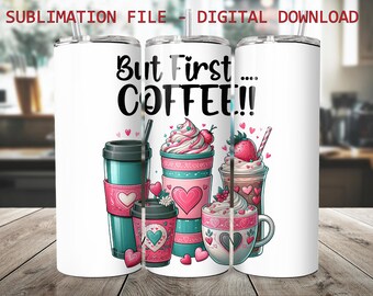 Coffee Lover Tumbler Wrap Design: Latte, Cappuccino (Digital Download)
