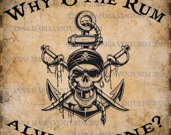 Crâne de pirate et ancre SVG PNG JPG : art sous-bock au rhum (téléchargement numérique)