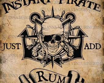 Motif tête de mort pirate et rhum : SVG, PNG, JPG (téléchargement numérique)