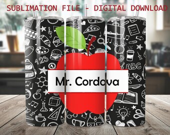 Emballage personnalisé pour gobelet pomme pour professeur : design par sublimation (téléchargement numérique)