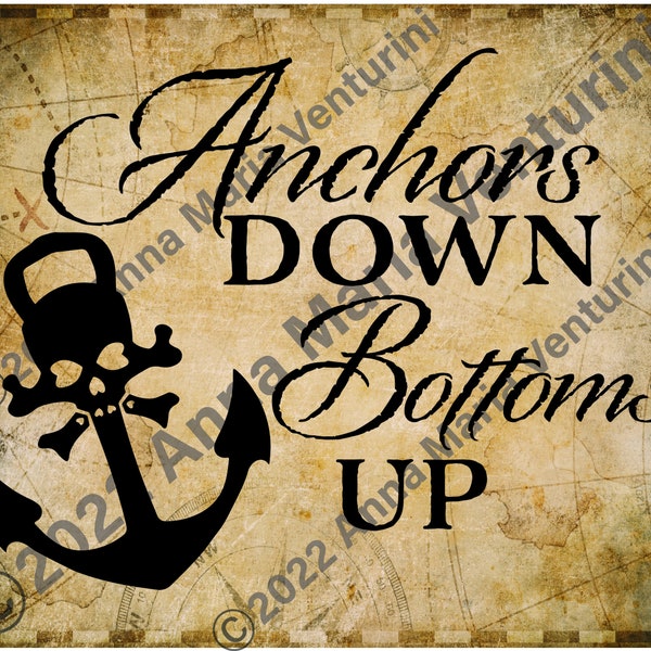 Pirate. SVG PNG. JPG. Anchors Down, Bottoms Up. Pirate Drinking. Coaster Art. T-Shirt. Sticker. Decal. Beverage Coaster. Digital Download.