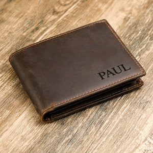 Presente personalizado para o dia dos pais, carteira personalizada de couro de grão integral gravada, presente de aniversário para ele, carteira masculina, presente para o pai, escultura em foto.