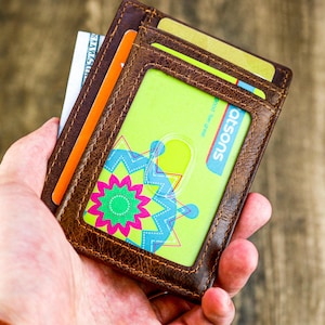 Portafoglio in pelle minimalista per uomo, porta carte per donna, portafoglio sottile, portafoglio da uomo, portafoglio da donna, portafoglio marrone classico, regalo perfetto