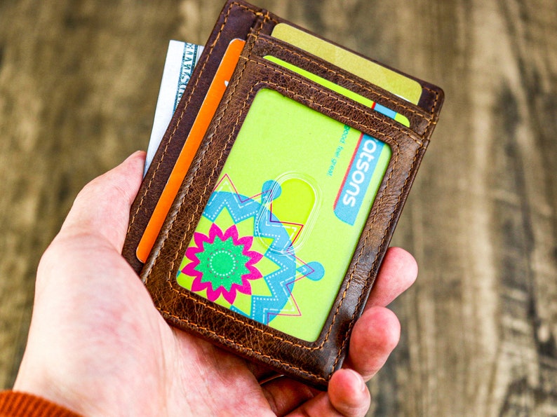 Portafoglio sottile, regalo per la festa del papà, porta carte in pelle minimalista, porta carte personalizzato, portafoglio in pelle, porta carte personalizzato, regalo per lui immagine 7