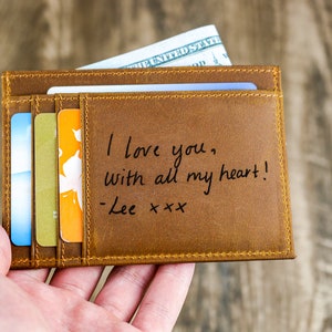 Portafoglio sottile, regalo per la festa del papà, porta carte in pelle minimalista, porta carte personalizzato, portafoglio in pelle, porta carte personalizzato, regalo per lui Braun