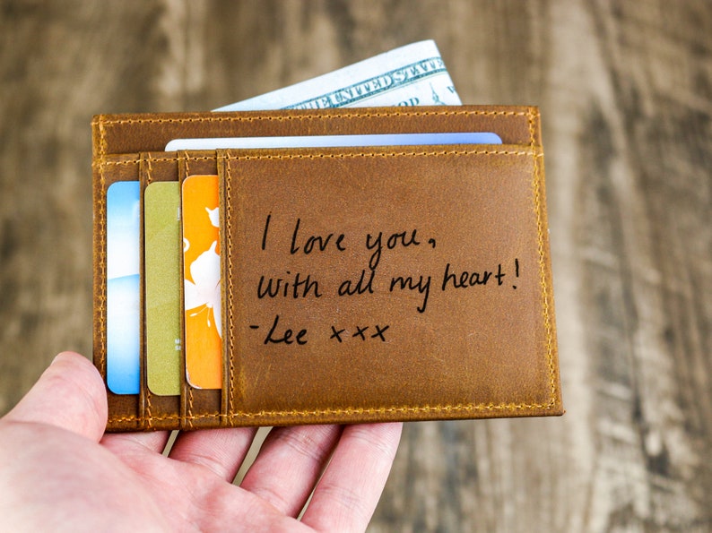 Portafoglio sottile, regalo per la festa del papà, porta carte in pelle minimalista, porta carte personalizzato, portafoglio in pelle, porta carte personalizzato, regalo per lui Braun