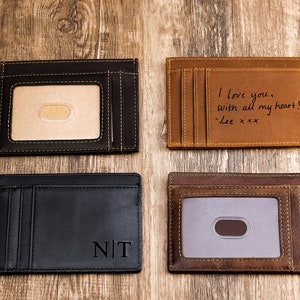 Portafoglio sottile, regalo per la festa del papà, porta carte in pelle minimalista, porta carte personalizzato, portafoglio in pelle, porta carte personalizzato, regalo per lui immagine 2