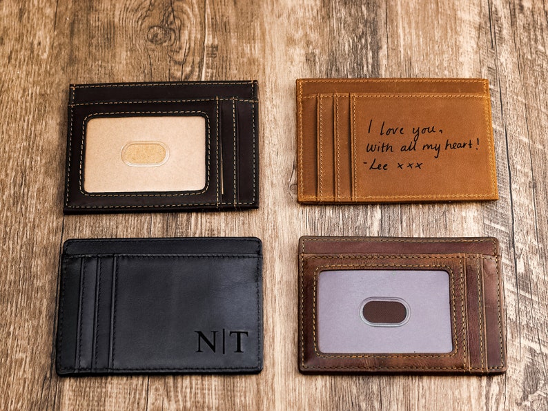 Portafoglio sottile, regalo per la festa del papà, porta carte in pelle minimalista, porta carte personalizzato, portafoglio in pelle, porta carte personalizzato, regalo per lui immagine 2